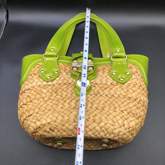Michael Kors Straw and Green Leather Tote Bag w/Gold Color Hardware Excellent - Picture 14 of 15